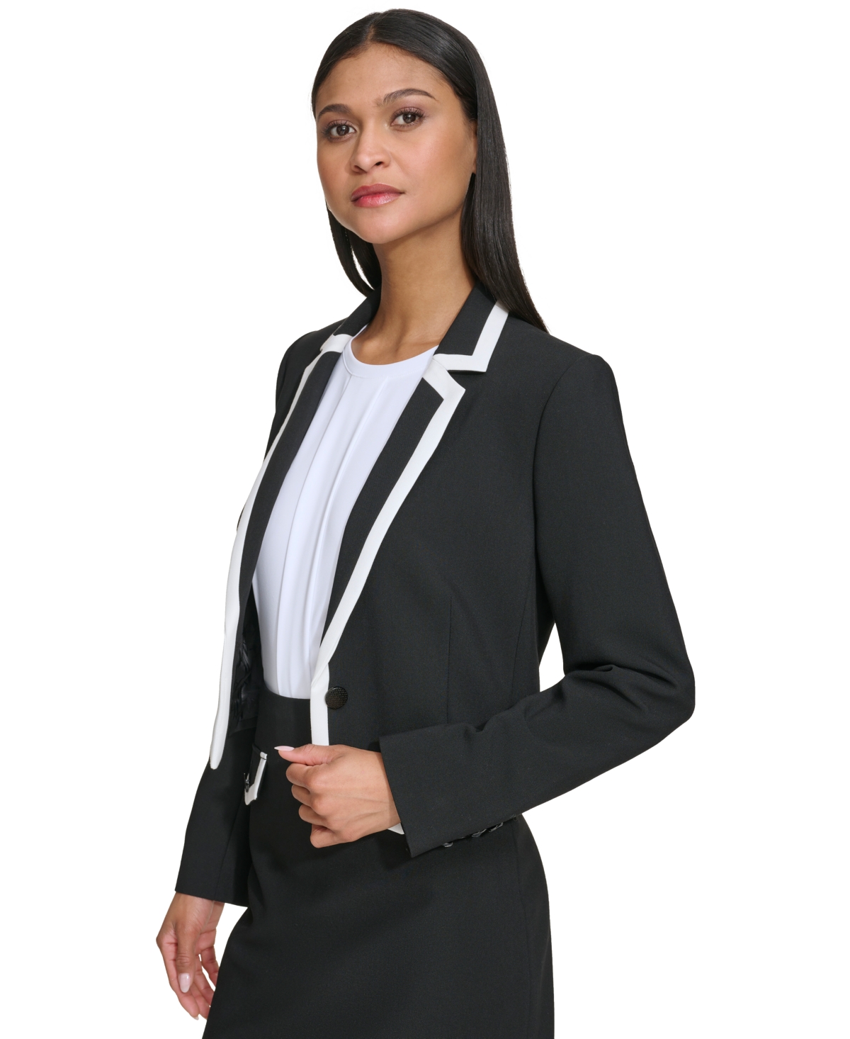 Shop Karl Lagerfeld Women's Colorblocked Cropped Single-button Blazer In Black,soft White