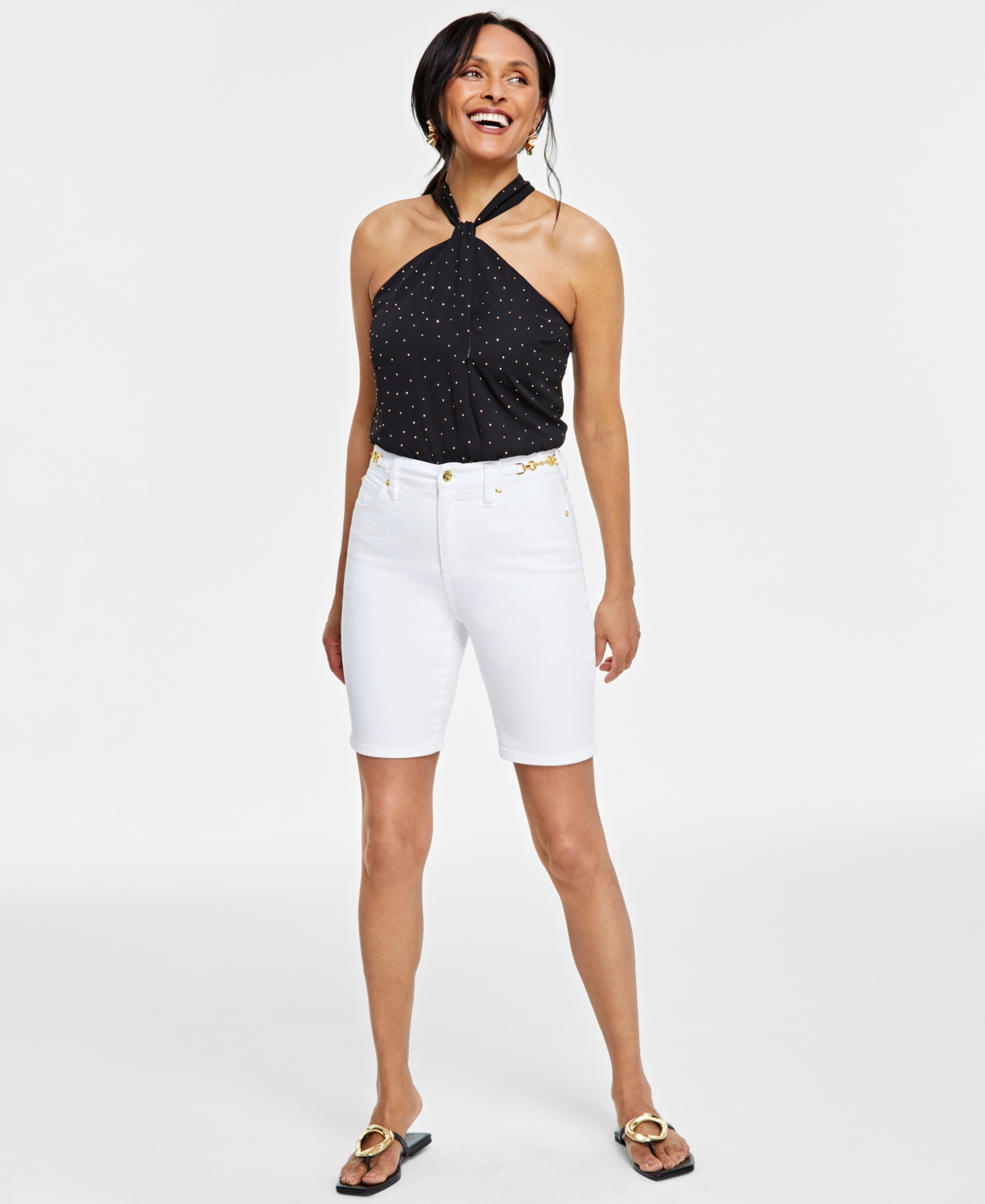 Inc International Concepts Women's High-rise Denim Bermuda Shorts, Created For Macy's In Bright White