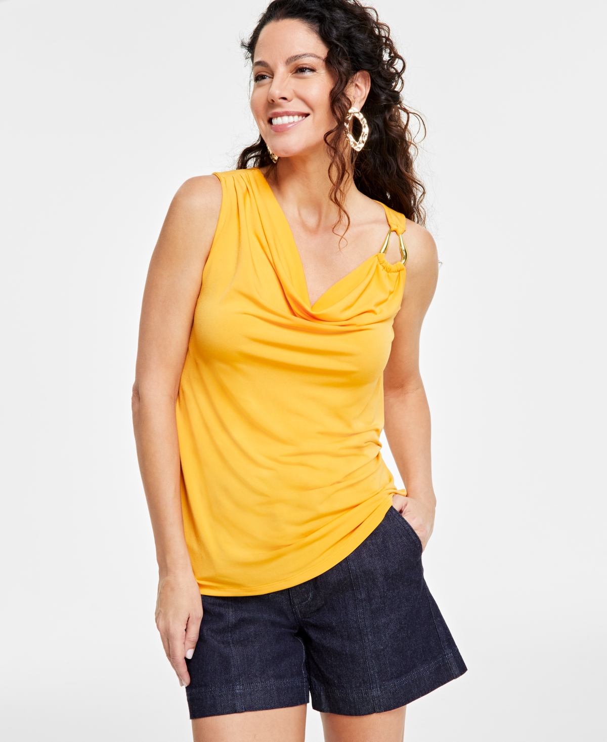 Inc International Concepts Women's O-ring Cowlneck Top, Created For Macy's In Mango Daquiri