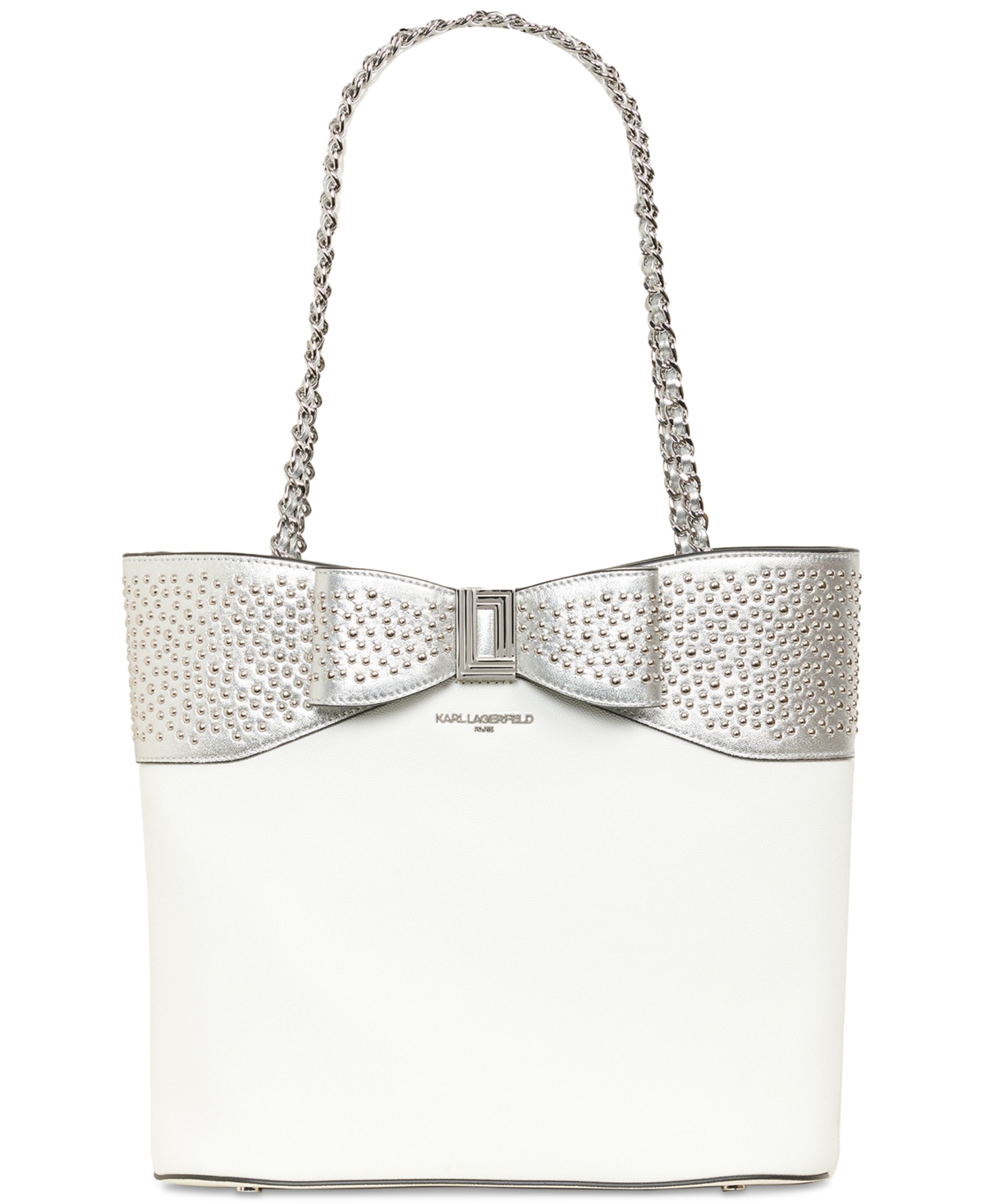 Shop Karl Lagerfeld Ikons Caviar Large Leather Tote In Winter White,silver