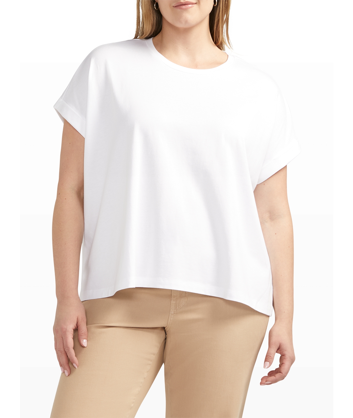 Jag Plus Size Drapey Luxe Short Sleeve T-shirt In White