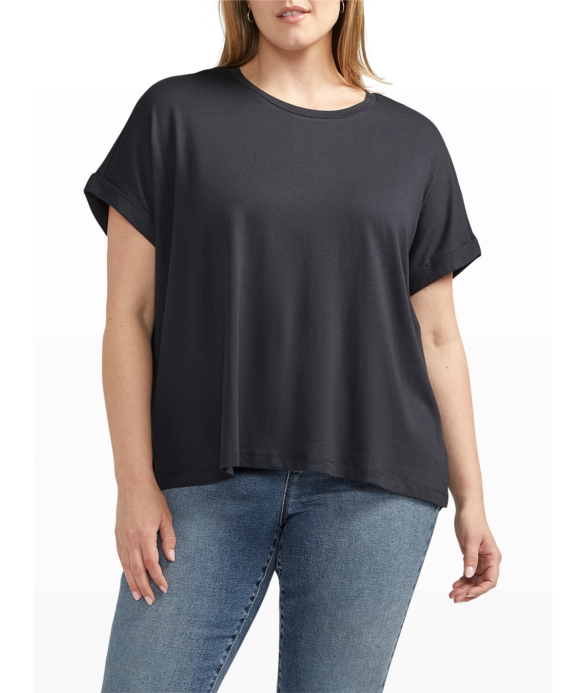 Jag Plus Size Drapey Luxe Short Sleeve T-shirt In Black