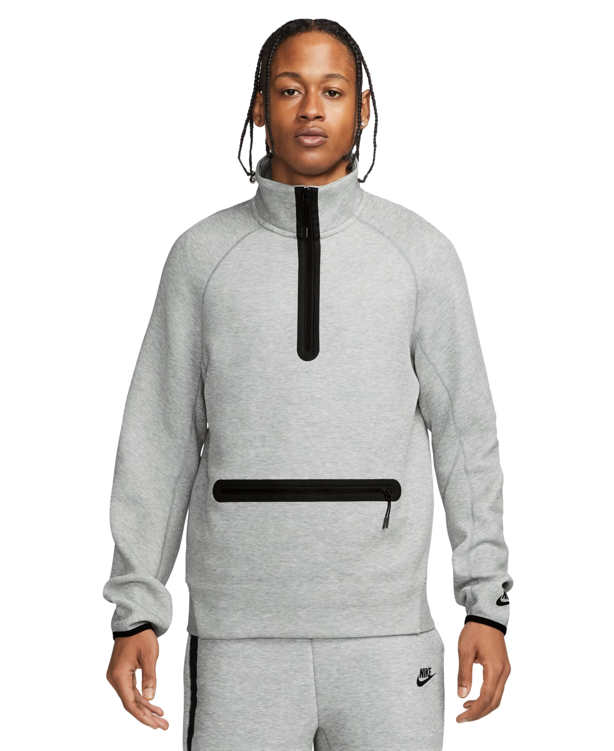 Nike Men's Sportswear Relaxed-fit 1/2-zip Tech Fleece Sweatshirt In Dk Grey Heather,(black)