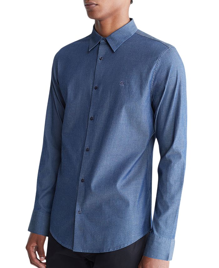 Calvin Klein Men's Slim Fit Refined Chambray Long Sleeve Button-Front ...