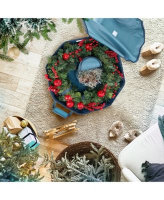 Premium Hard Shell Wreath Storage Bag with Interior Pockets, Dual Zipper and Handles - 24 Inch