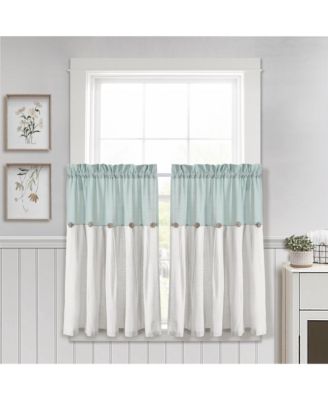 Linen Button Farmhouse Kitchen Tier Curtain Set, Pair - Rustic Home Decor