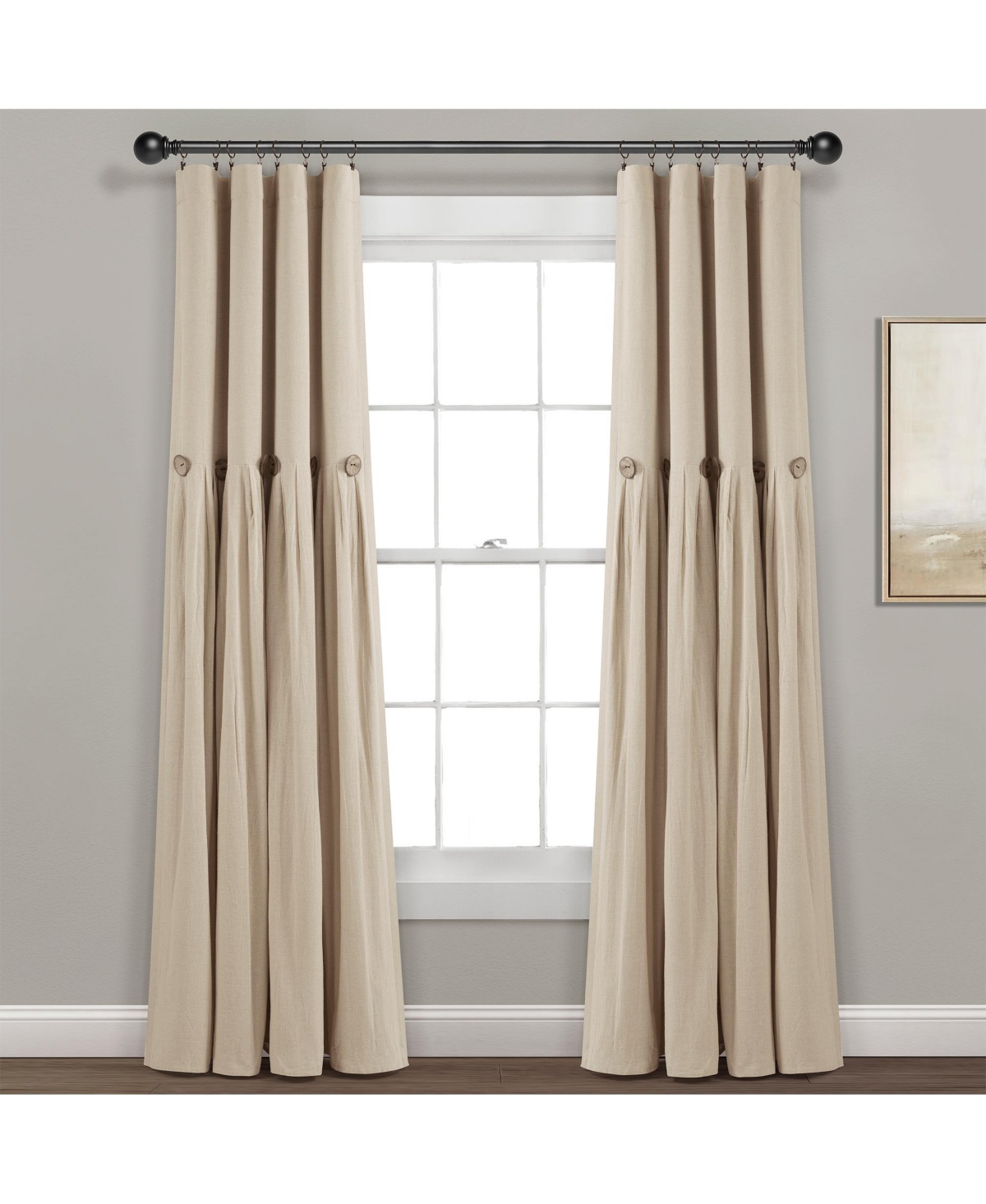 Linen Button 100% Lined Blackout Window Curtain Panel - Navy