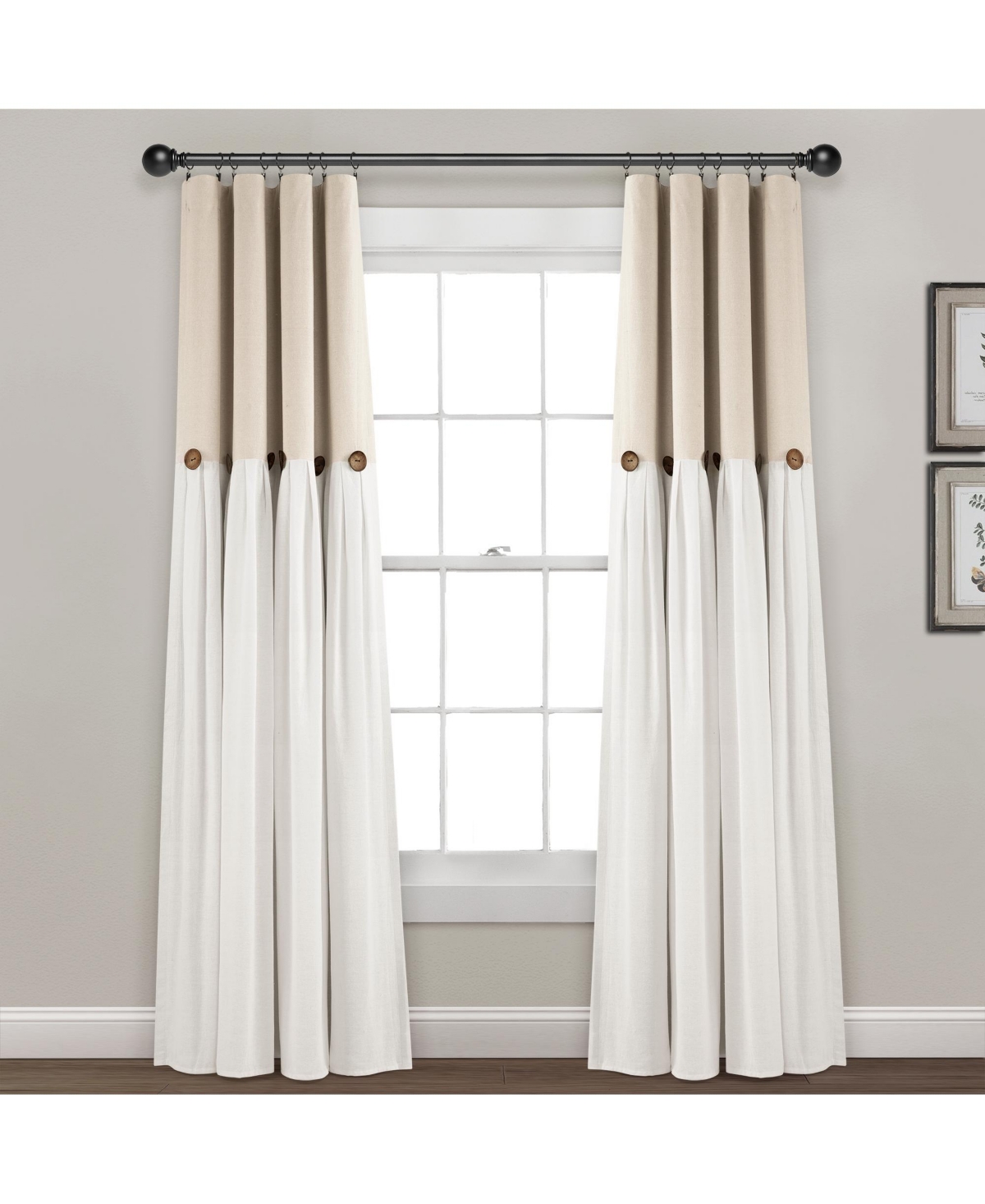 Linen Button 100% Lined Blackout Window Curtain Panel - Navy