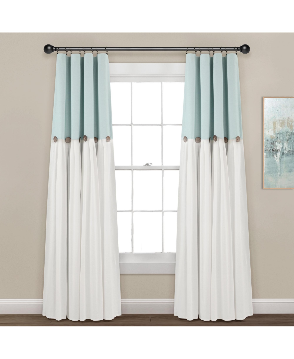 Linen Button 100% Lined Blackout Window Curtain Panel - Navy