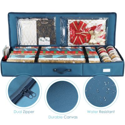 Wrapping Paper Storage Container - Christmas Storage Bag with Interior Pockets - Gift Wrapping Organizer Storage Fits Up to 22 Rolls of 40" - Tear Proof  Wrapping Paper Organizer