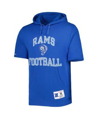 Men's Royal Distressed Los Angeles Rams Washed Short Sleeve Pullover Hoodie