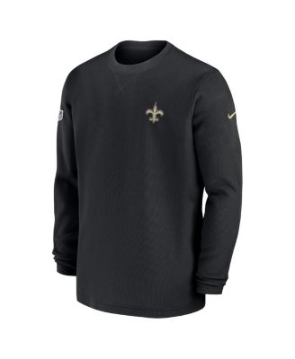Men's Black New Orleans Saints 2023 Sideline Throwback Heavy Brushed Waffle Long Sleeve T-shirt