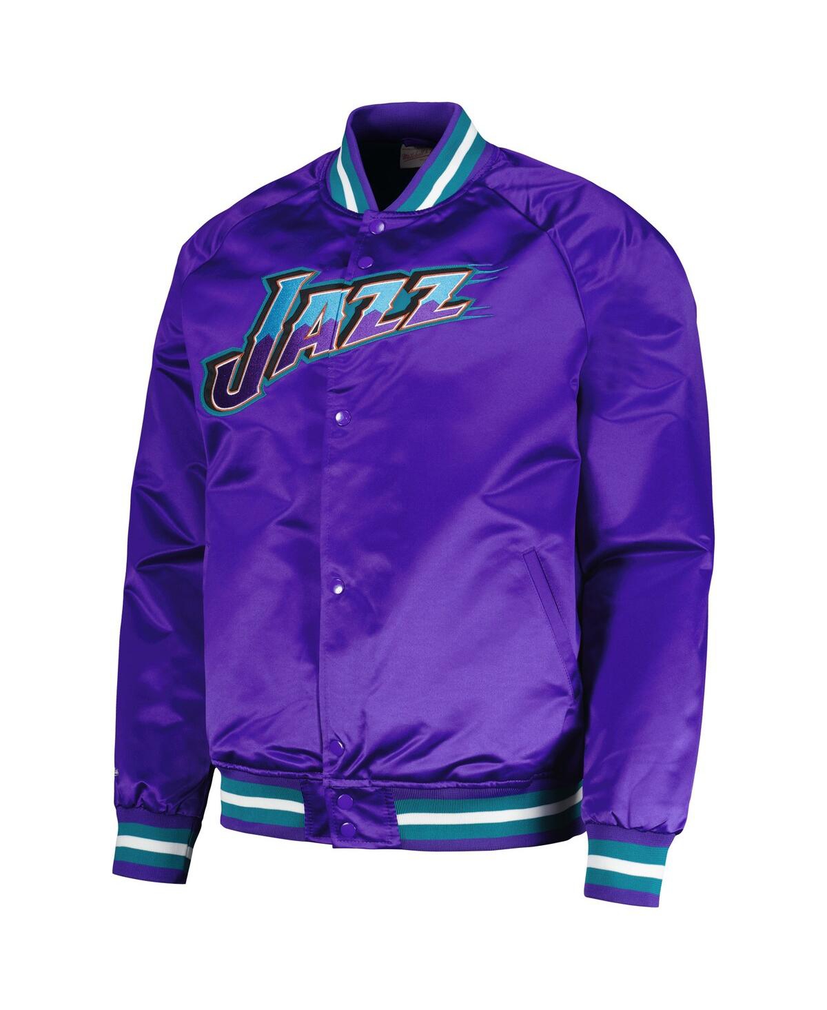 Men's Mitchell & NessUtah Jazz Hardwood Classics Throwback Wordmark Raglan Full-Snap Jacket - Purple