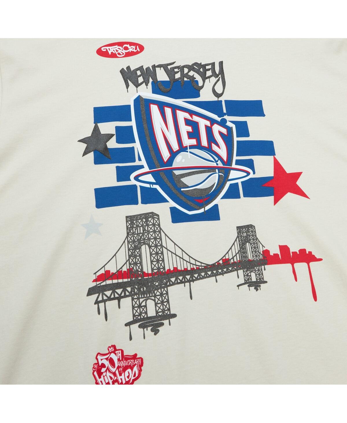 Men's Mitchell & Ness x Tats CruNew Jersey Nets Hardwood Classics City T-shirt - Cream