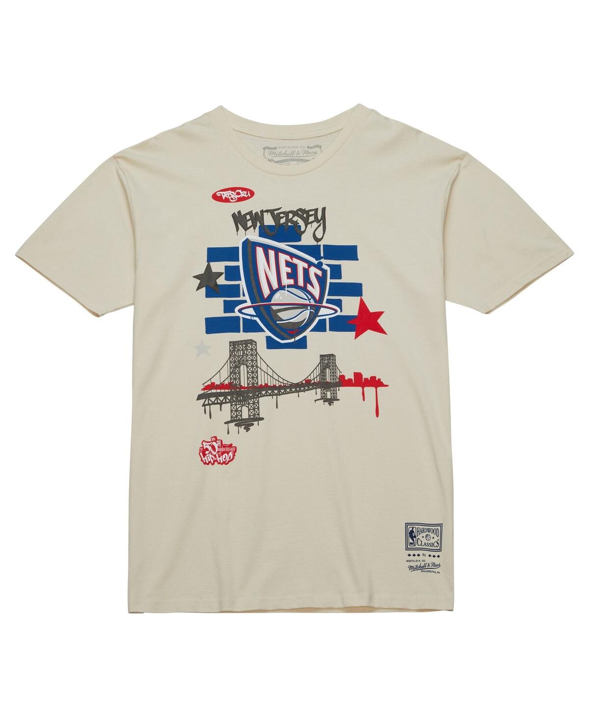 Men's Mitchell & Ness x Tats CruNew Jersey Nets Hardwood Classics City T-shirt - Cream