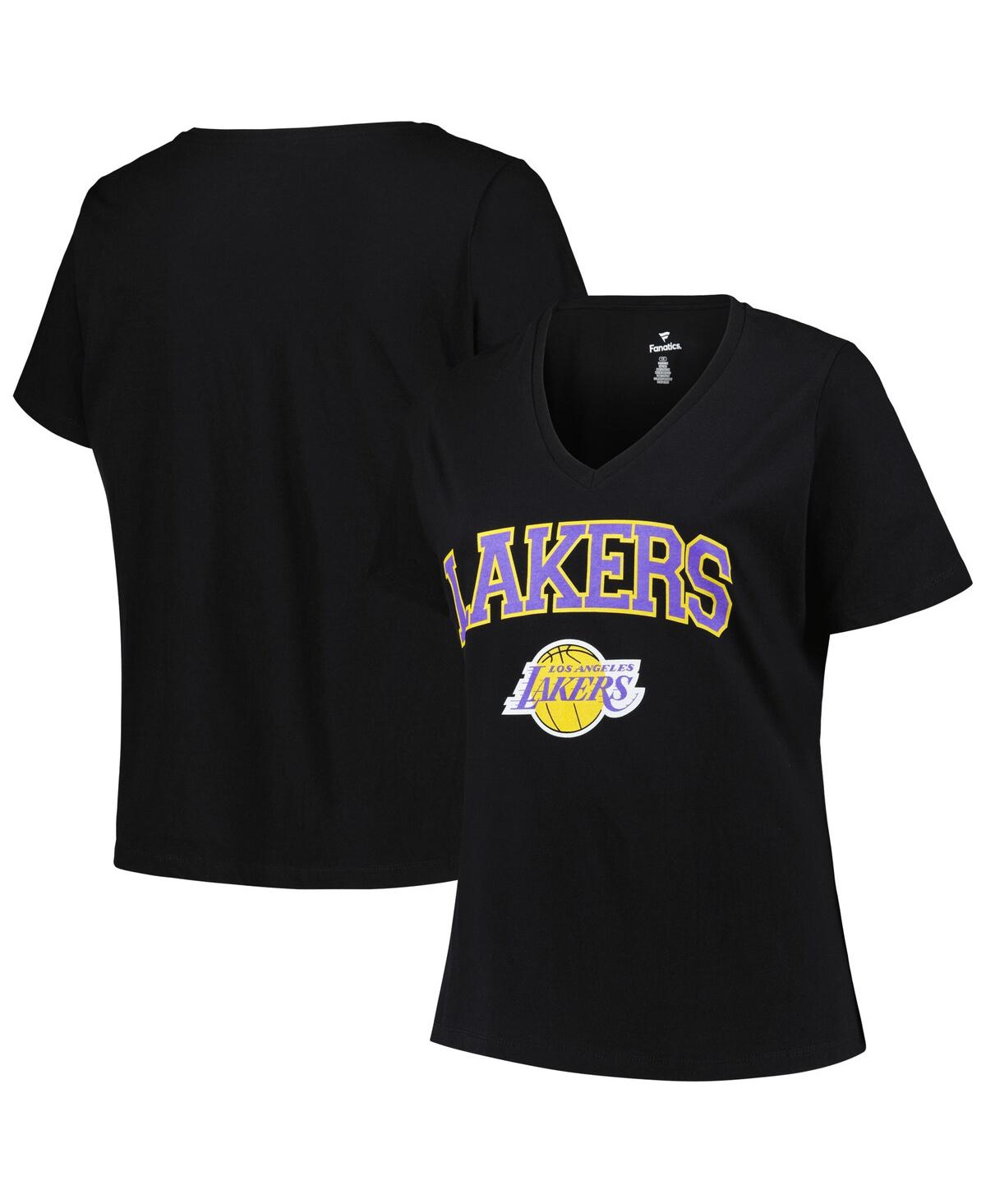 Women's Profile Black Los Angeles Lakers Plus Size Arch Over Logo V-Neck T-shirt - Black