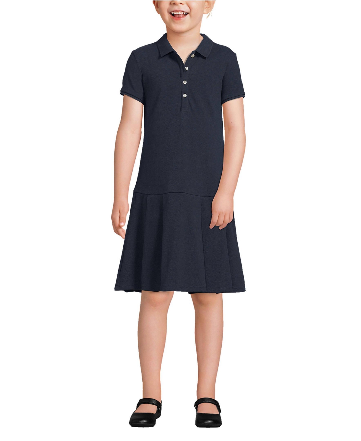Lands' End Girls School Uniform Short Sleeve Mesh Pleated Polo Dress