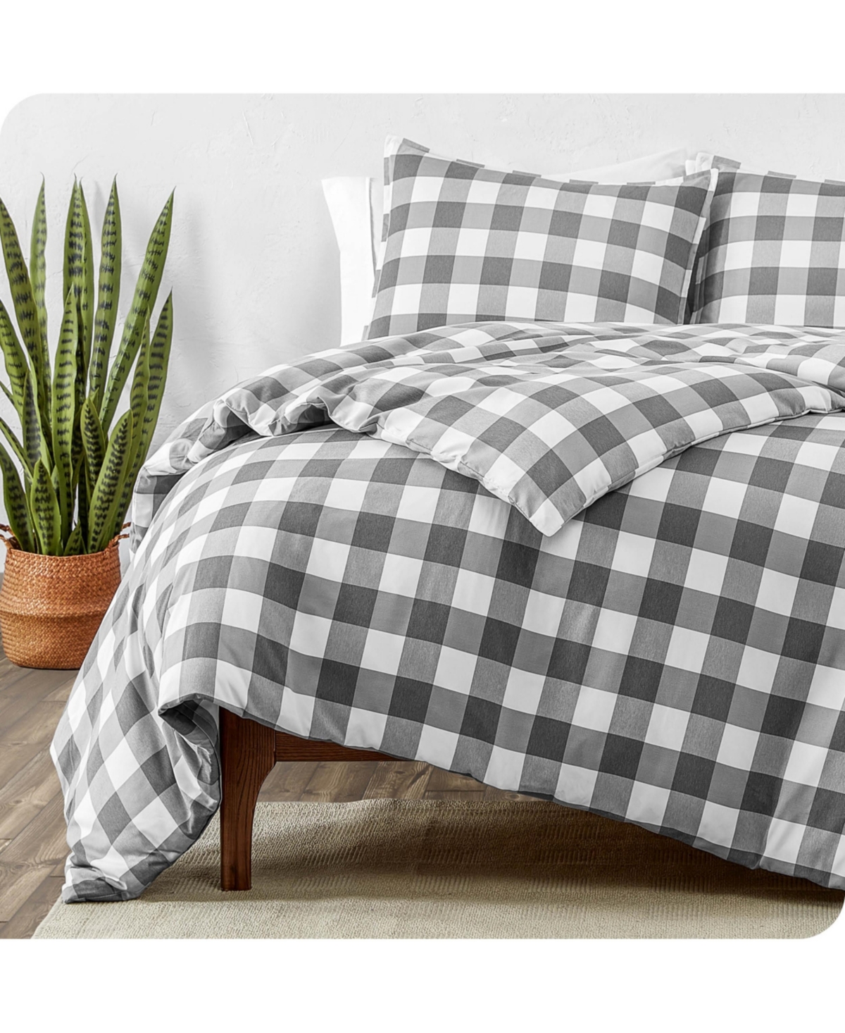 Bare Home Double Brushed Duvet Cover Set - Plaid - heather charcoal