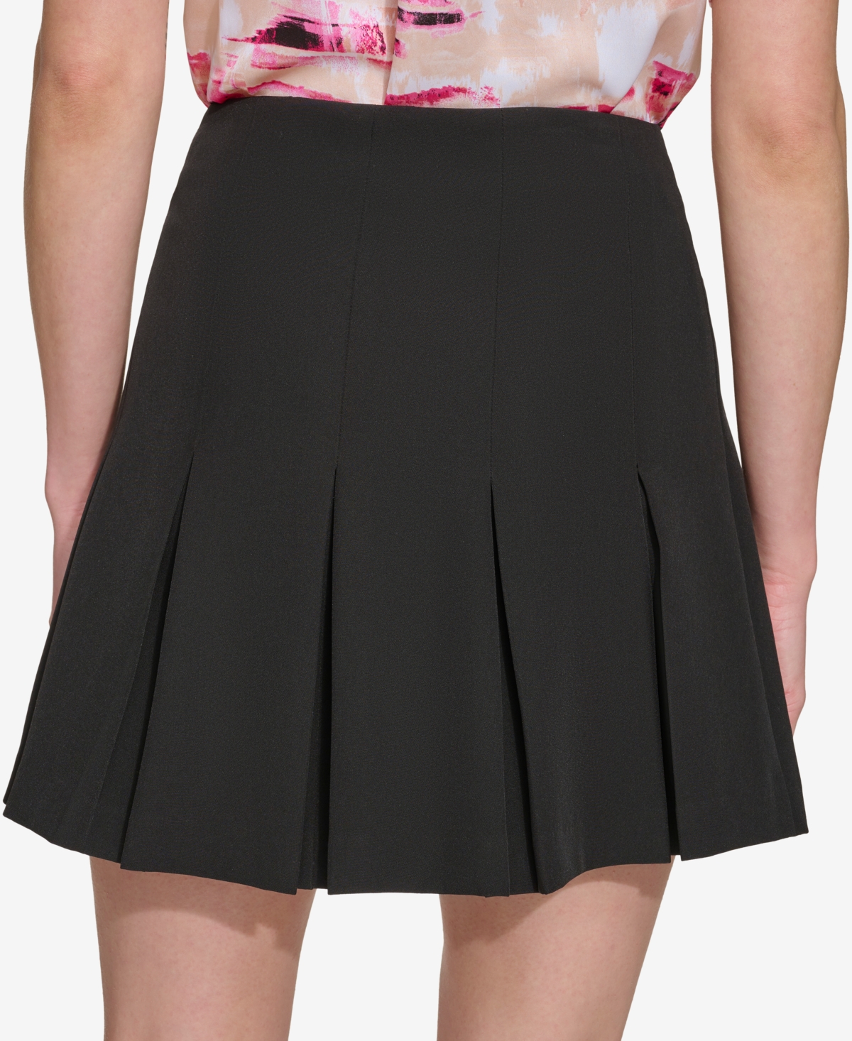 Shop Dkny Petite Pleated Side-zip Mini Skirt In Black