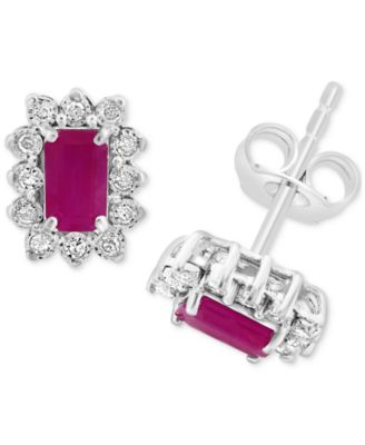 EFFY Collection - Sapphire (3/4 ct. t.w.) & Diamond (1/10 ct. t.w.) Halo Stud Earrings in Sterling Silver (Also Available in Ruby)