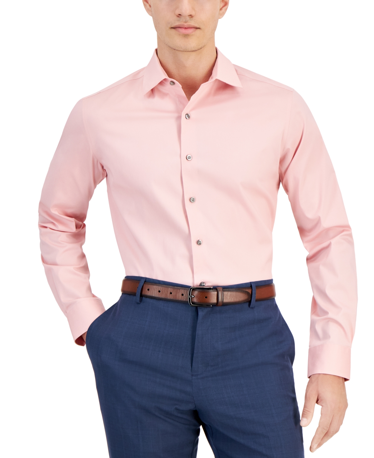 Shop Alfani Men's Slim-fit Temperature Regulating Solid Dress Shirt, Created For Macy's In Cotton Candy