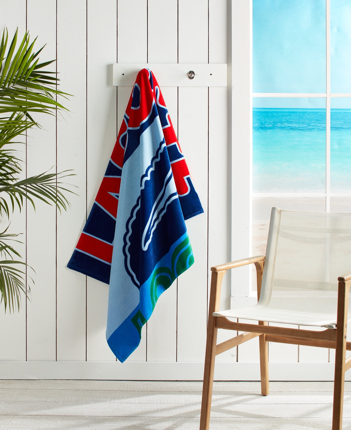Shop Lacoste Home Cropped Croc Logo Cotton Beach Towel In Blue