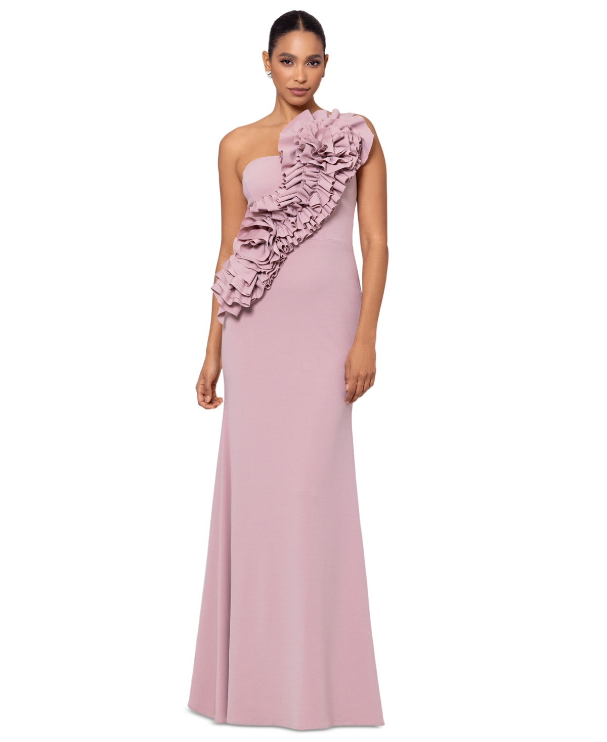 Shop Betsy & Adam Women's Flower-embellished One-shoulder Gown In Rose