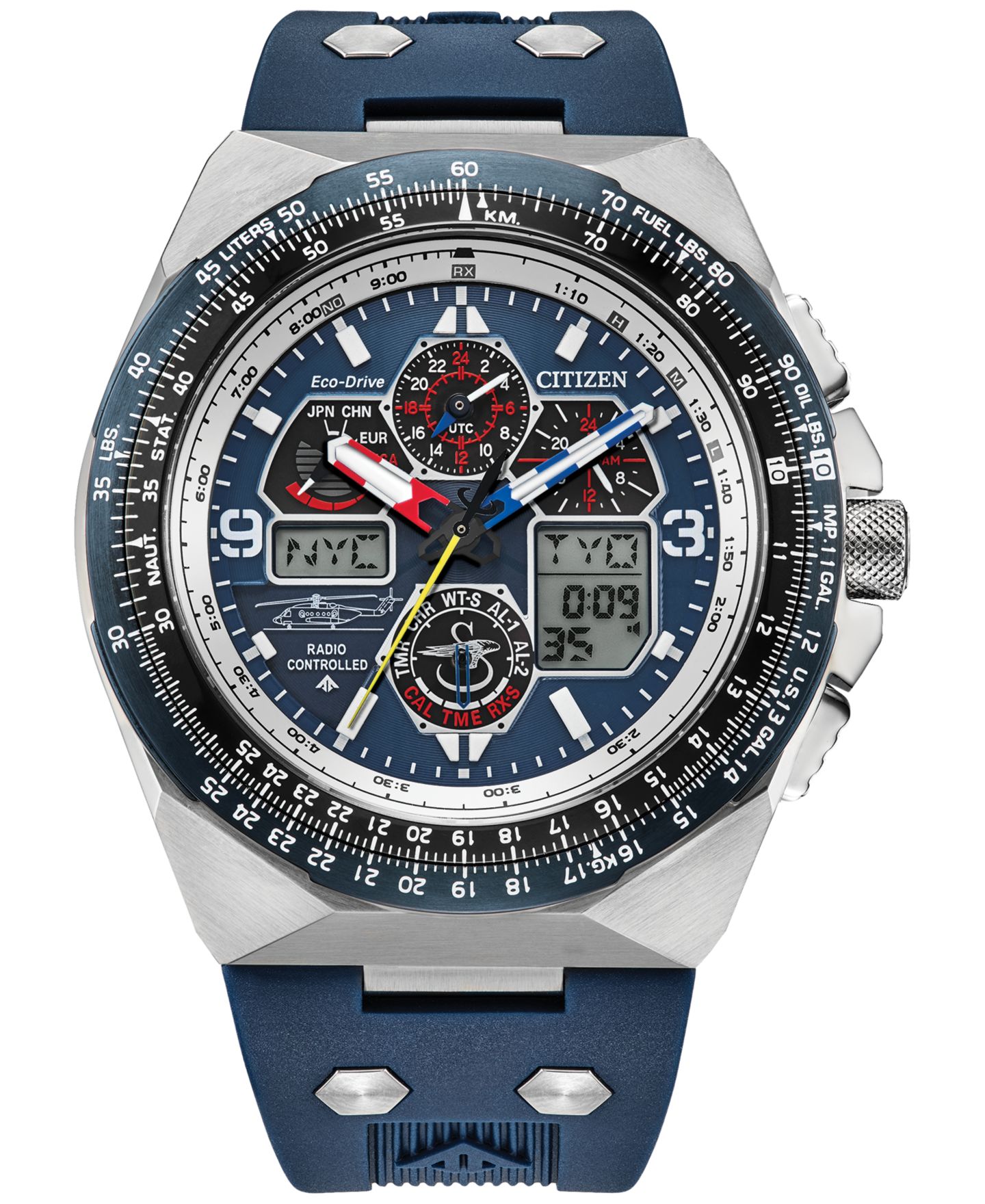 Мужские часы Citizen Eco-Drive Chronograph Promaster Air Special Edition Sikorsky Skyhawk Blue Rabber Strap Watch 46mm — фото 1