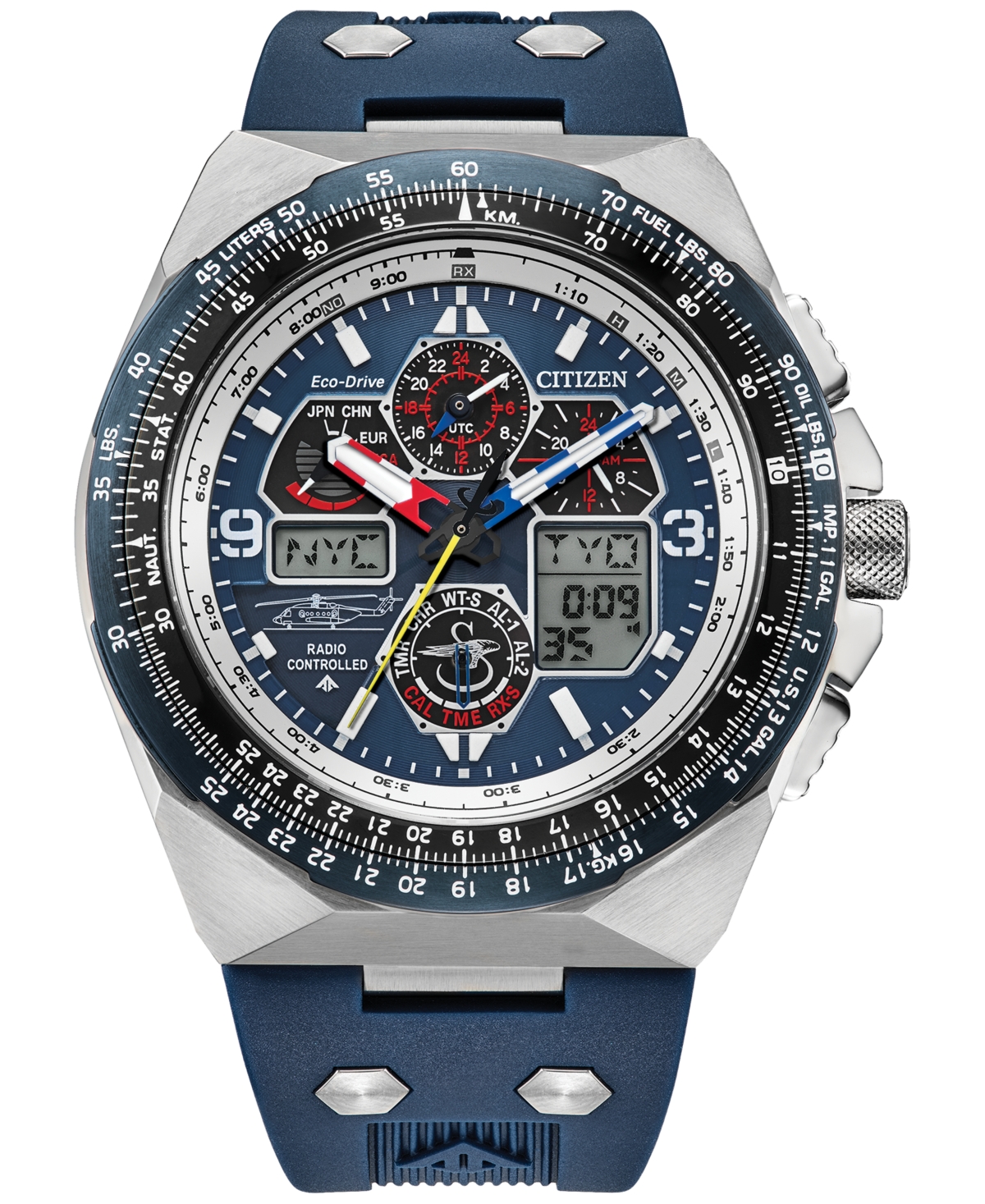 Citizen Eco-drive Men's Chronograph Promaster Air Sikorsky Skyhawk Blue Rubber Strap Watch 46mm