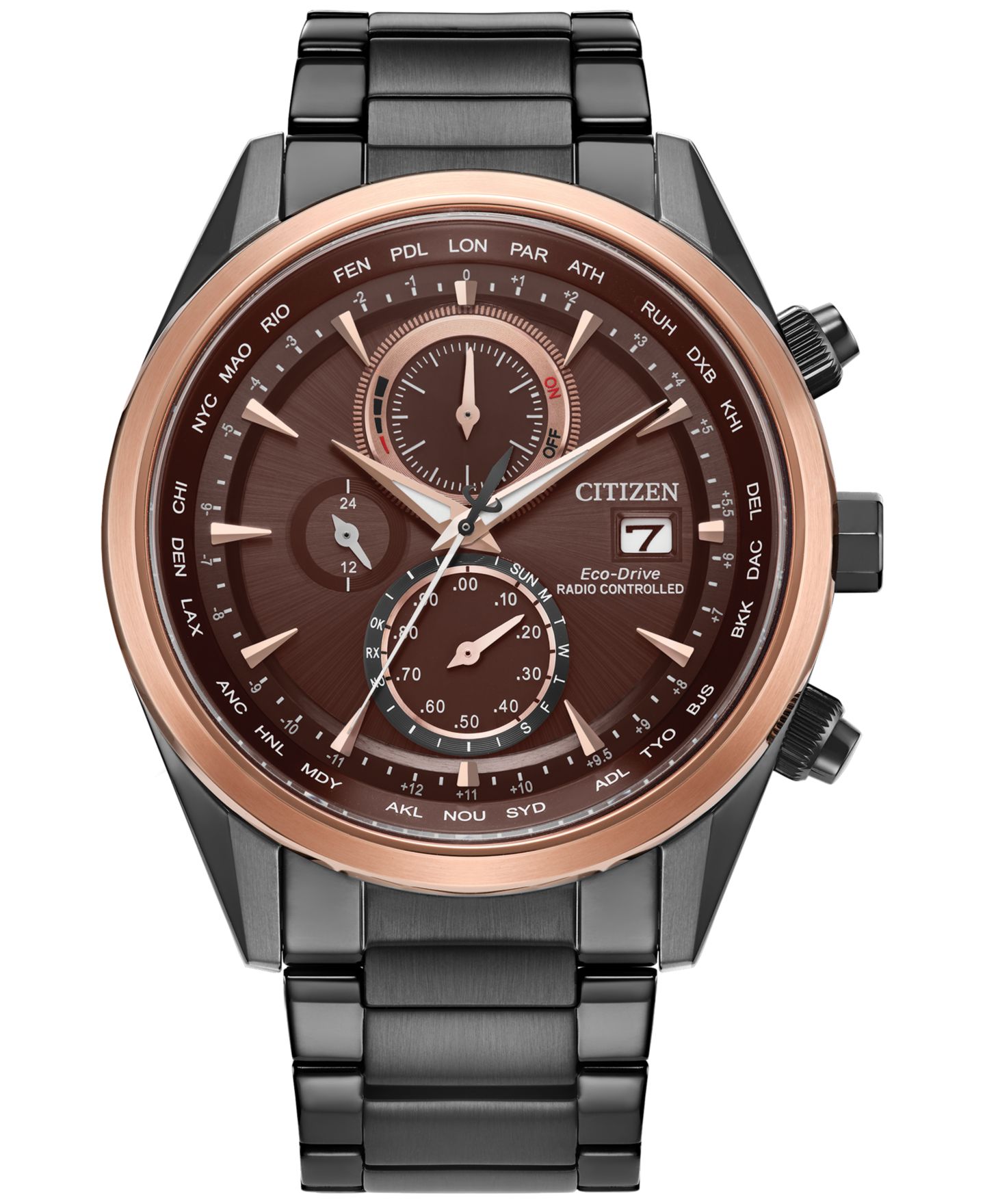 Мужские часы Citizen Eco-Drive Chronograph Sport Luxury Radio Control Gray-Tone Stainless Bracelet Watch 43mm — фото 1