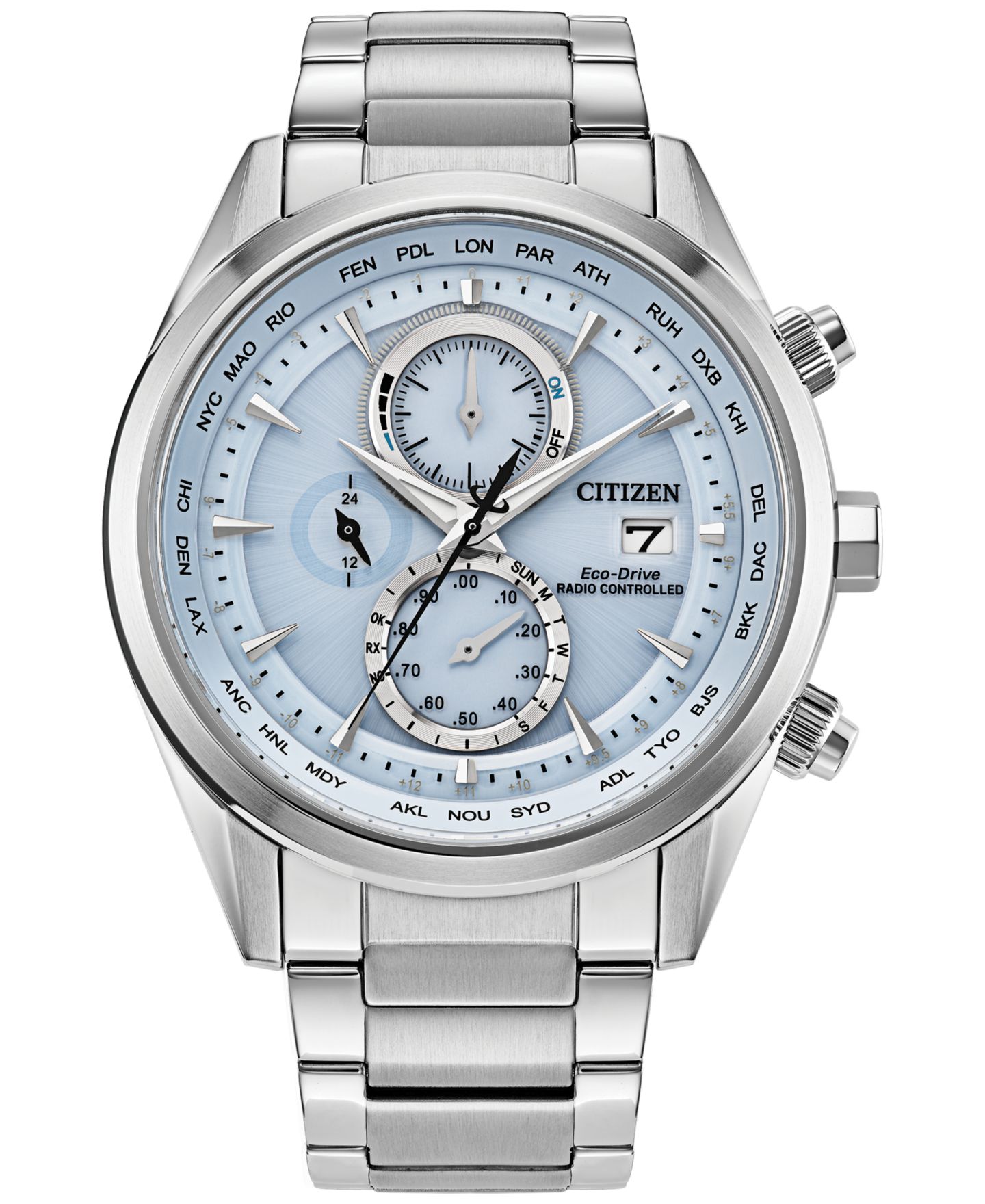 Мужские часы Citizen Eco-Drive Chronograph Sport Luxury Radio Control Stainless Steel Bracelet Watch 43mm — фото 1