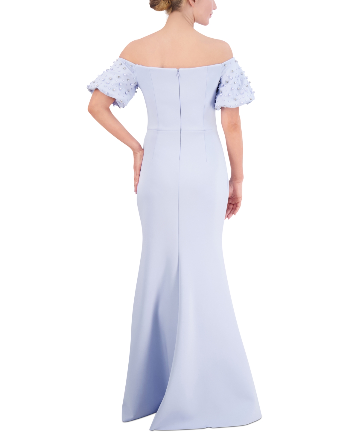 Shop Eliza J Women's Off-the-shoulder Imitation Pearl Puff-sleeve Gown In Periwinkle