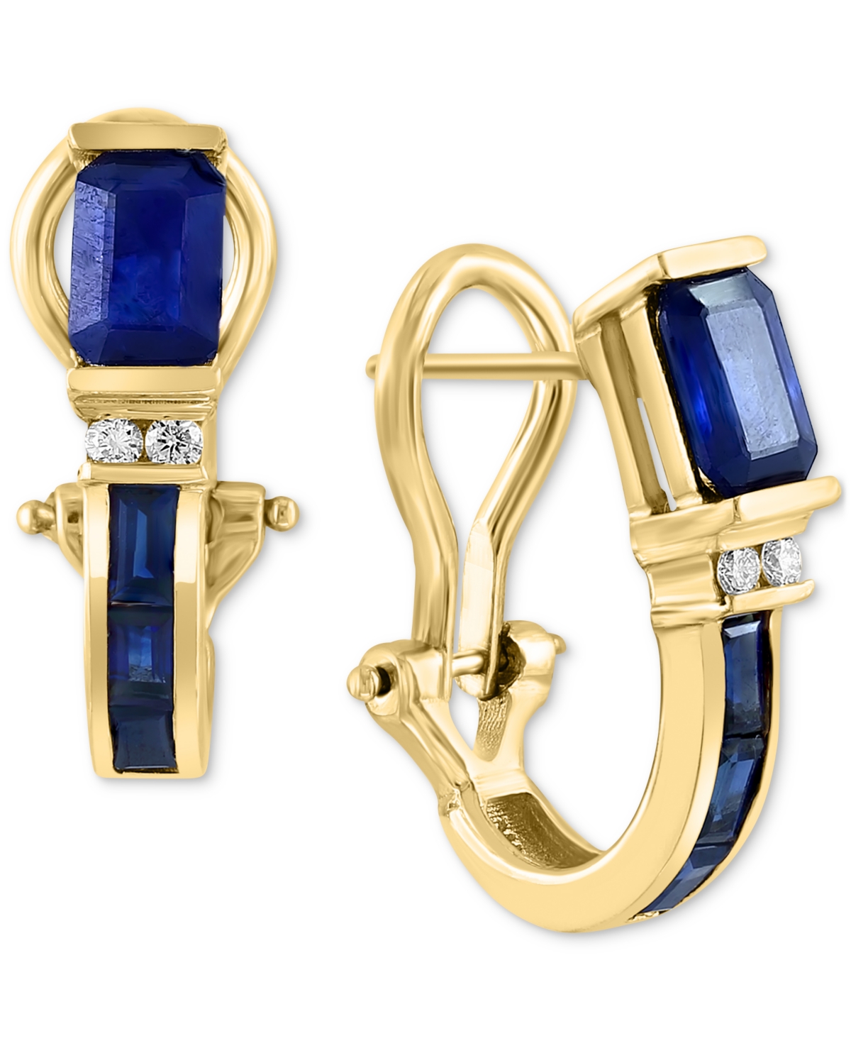Effy Sapphire (2 ct. t.w) & Diamond (1/20 ct. t.w.) Hoop Earrings in 14k Gold - Yellow Gold