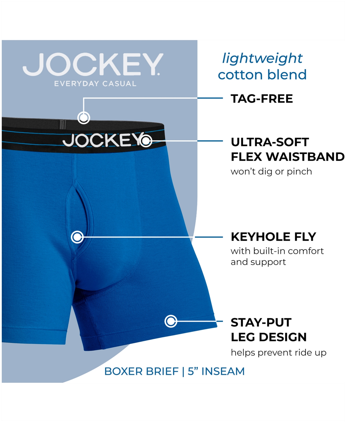 Shop Jockey Men's  Lightweight Cotton Blend 5" Boxer Briefs, Pack Of 4 In Navy Heather,racing Red,rough Blue,quart