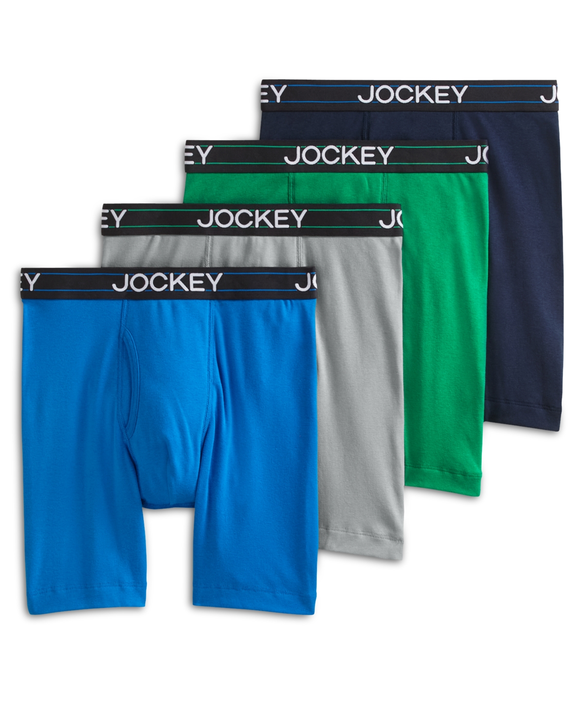Jockey Men's Lightweight Cotton Blend 7" Long Leg Boxer Briefs, Pack Of 4 In Just Past Midnight,shamrock Green,quartz