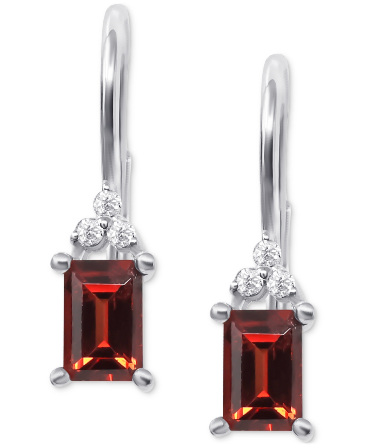 Garnet (1-1/5 ct. t.w.) & Diamond (1/20 ct. t.w.) Leverback Earrings in 14k Gold