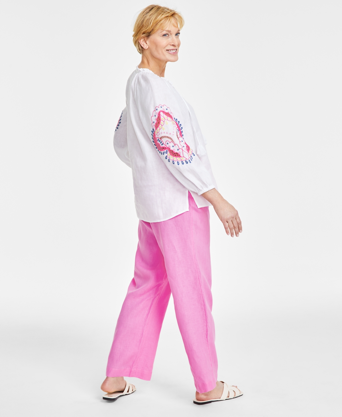 Shop Charter Club Women's 100% Linen Drawstring-waist Pants, Created For Macy's In Light Pool Blue