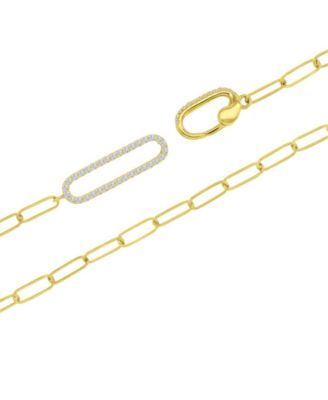 Cubic Zirconia Pav&eacute; Paperclip Link Chain Necklace, 17" + 2" extender