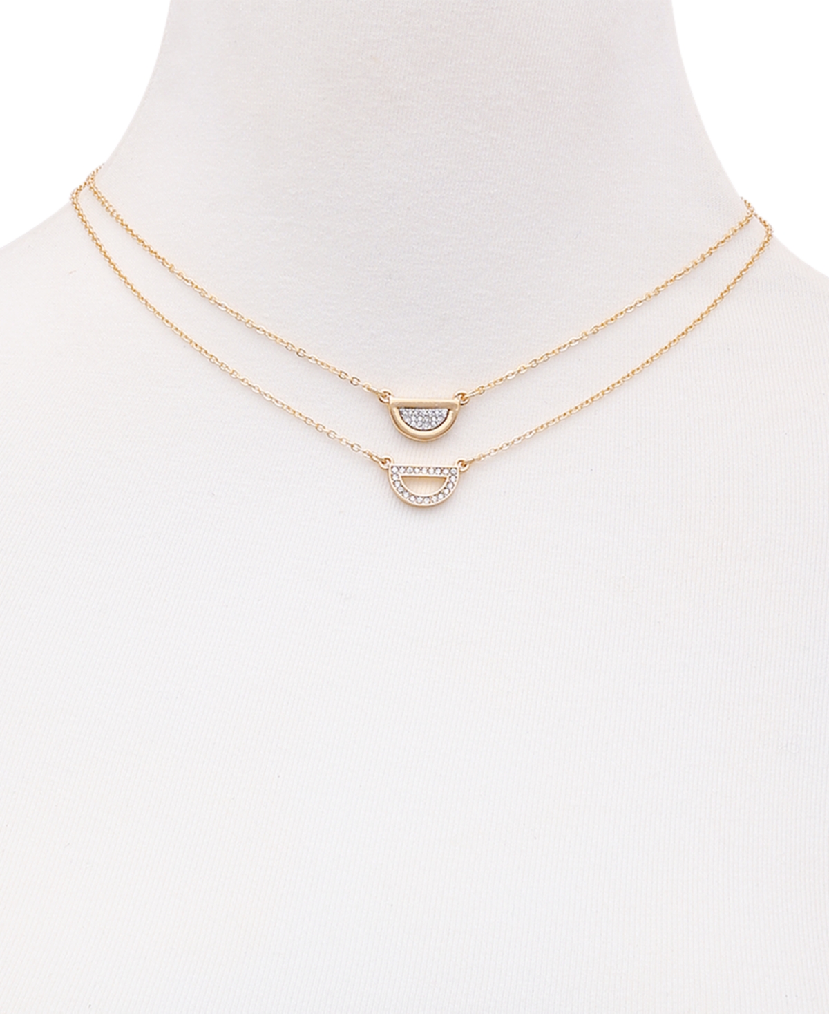 Shop Guess Gold-tone 2-pc. Set Pave Semi-circle Pendant Necklaces, 16" + 2" Extender In Gold Garnet