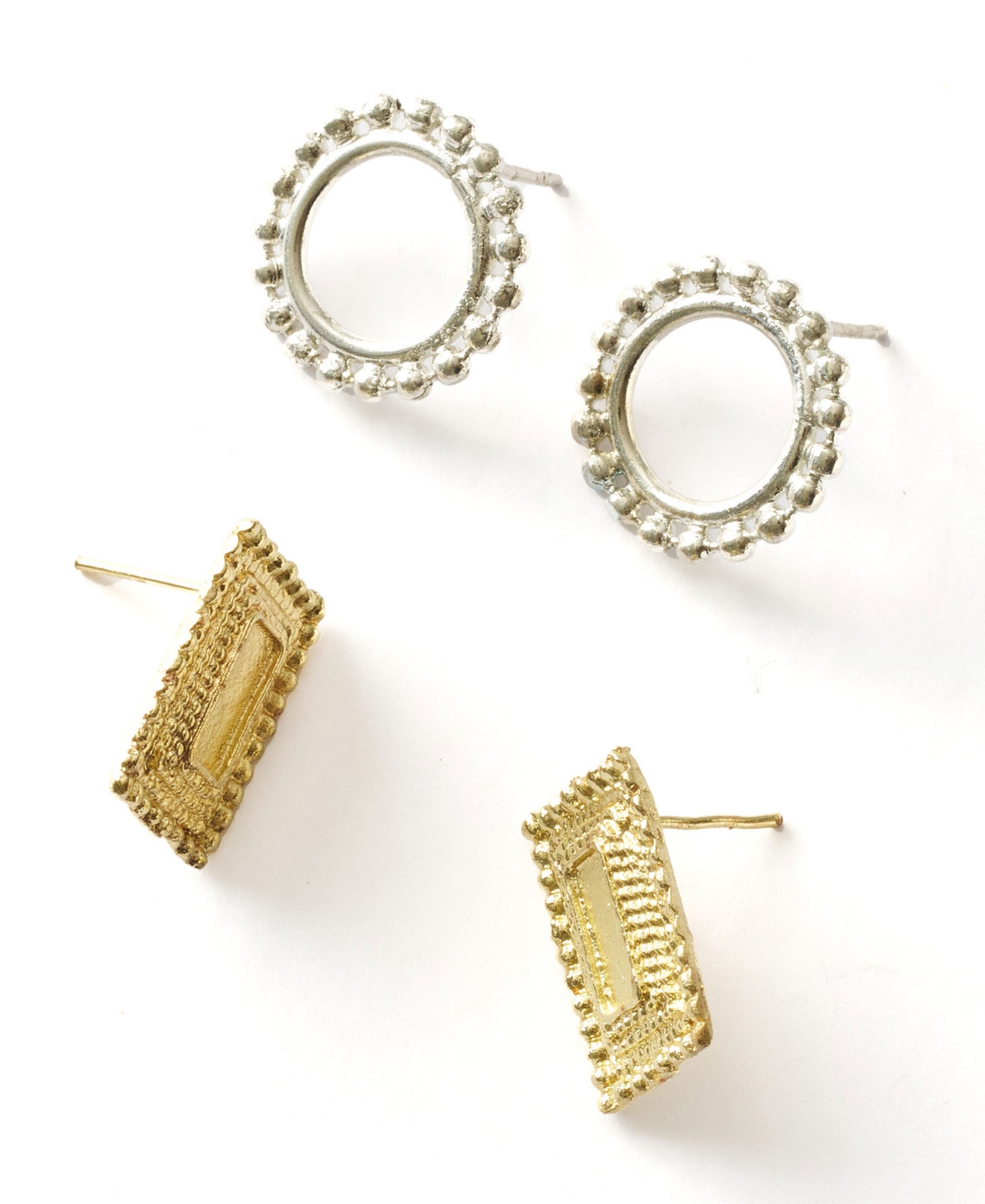 Bhavani Circle Shield Stud Earrings - Set of 2 - Silver