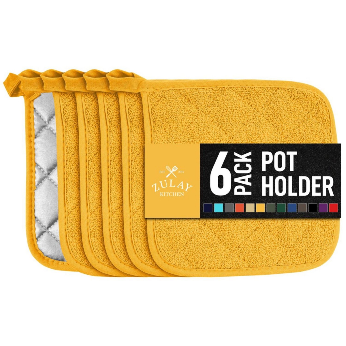 Zulay Kitchen Washable Quilted Terry Cloth Potholder for Cooking and Baking (6 Pack)