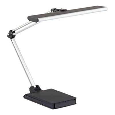 Flynn Modern Desk Lamp 25" High Metallic Black Silver with USB Charging Port Phone Cradle Adjustable Swivel LED for Living Room Office