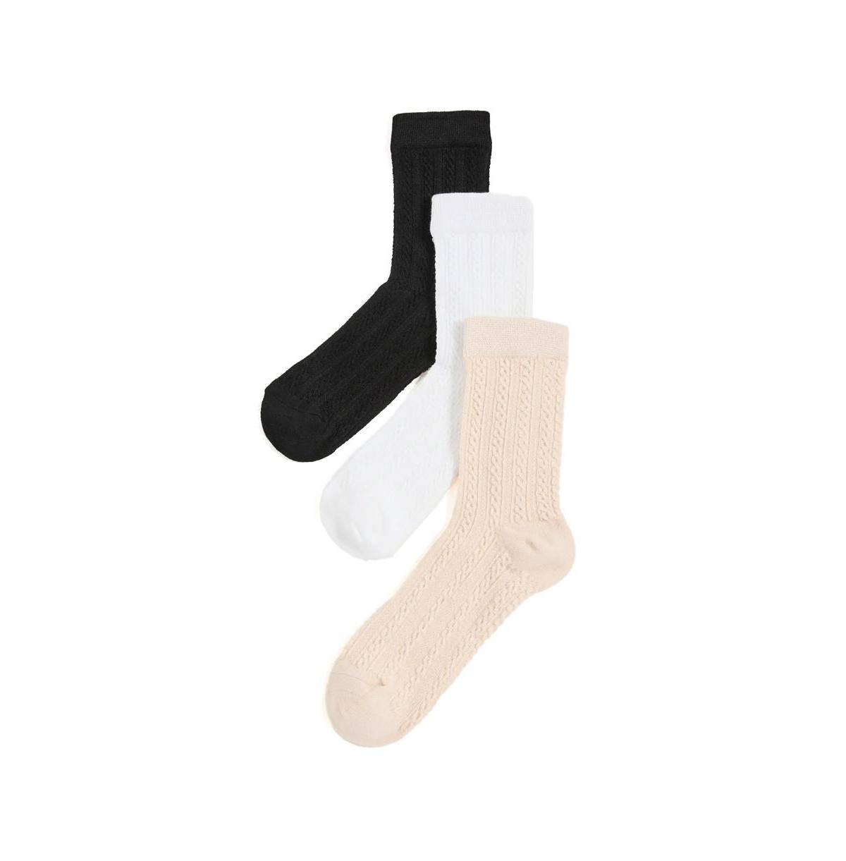 Gift Set of Three Cable Knit Socks - Ivory/black/oat