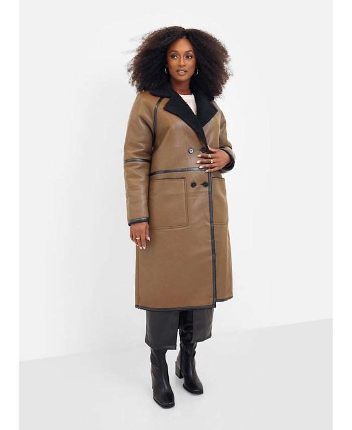Rebdolls Women's Plus Size Solstice Faux Leather Sherpa Lined Coat - Macy's