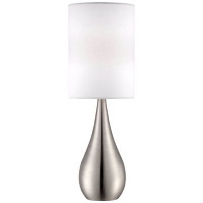 Modern Accent Table Lamp 21" High Brushed Nickel Metal Teardrop White Cylinder Shade for Bedroom Living Room House Bedside Nightstand