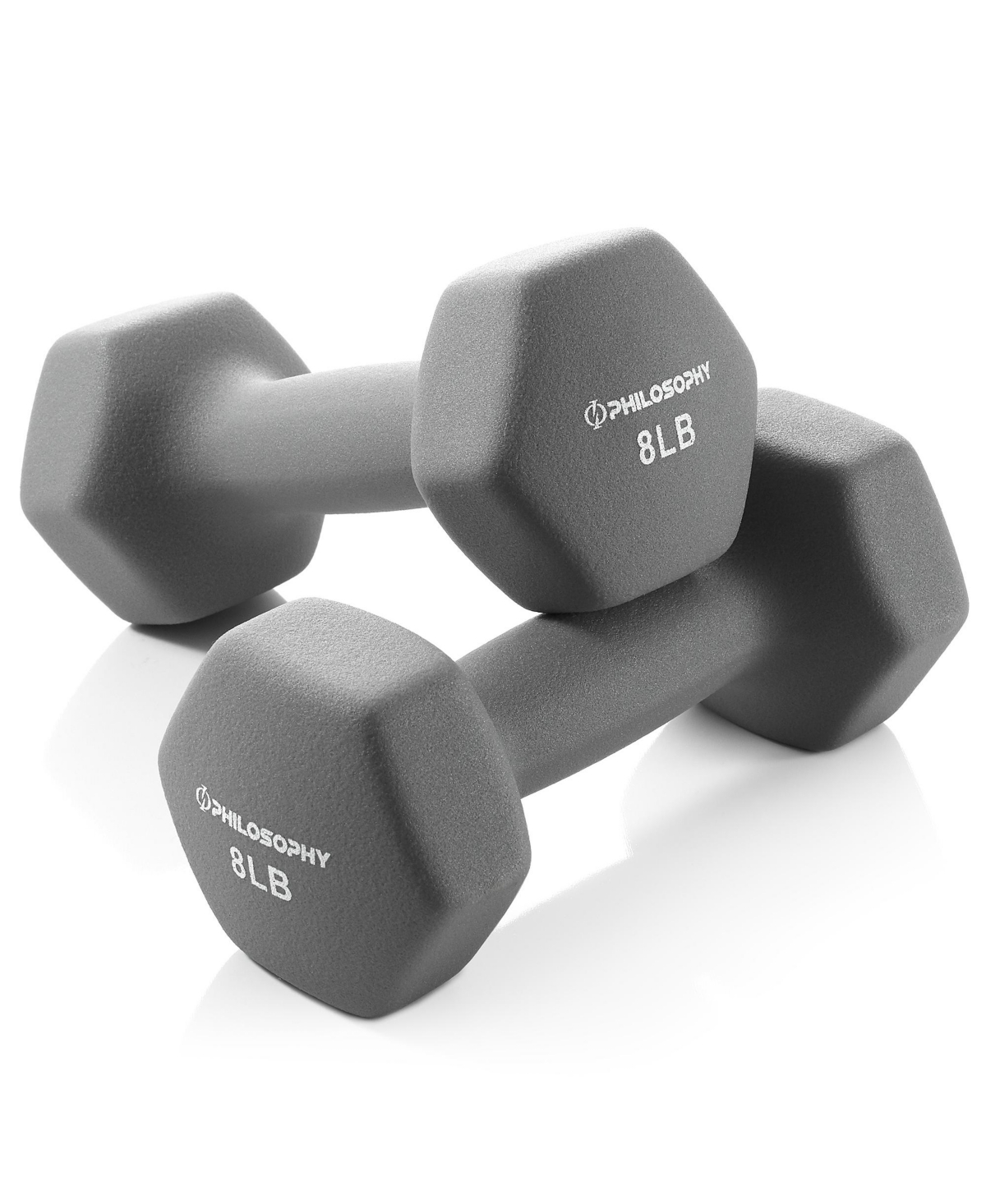 Neoprene Dumbbell Hexagon Hand Weights, 8 lb Pair - 16 lb Total - Grey