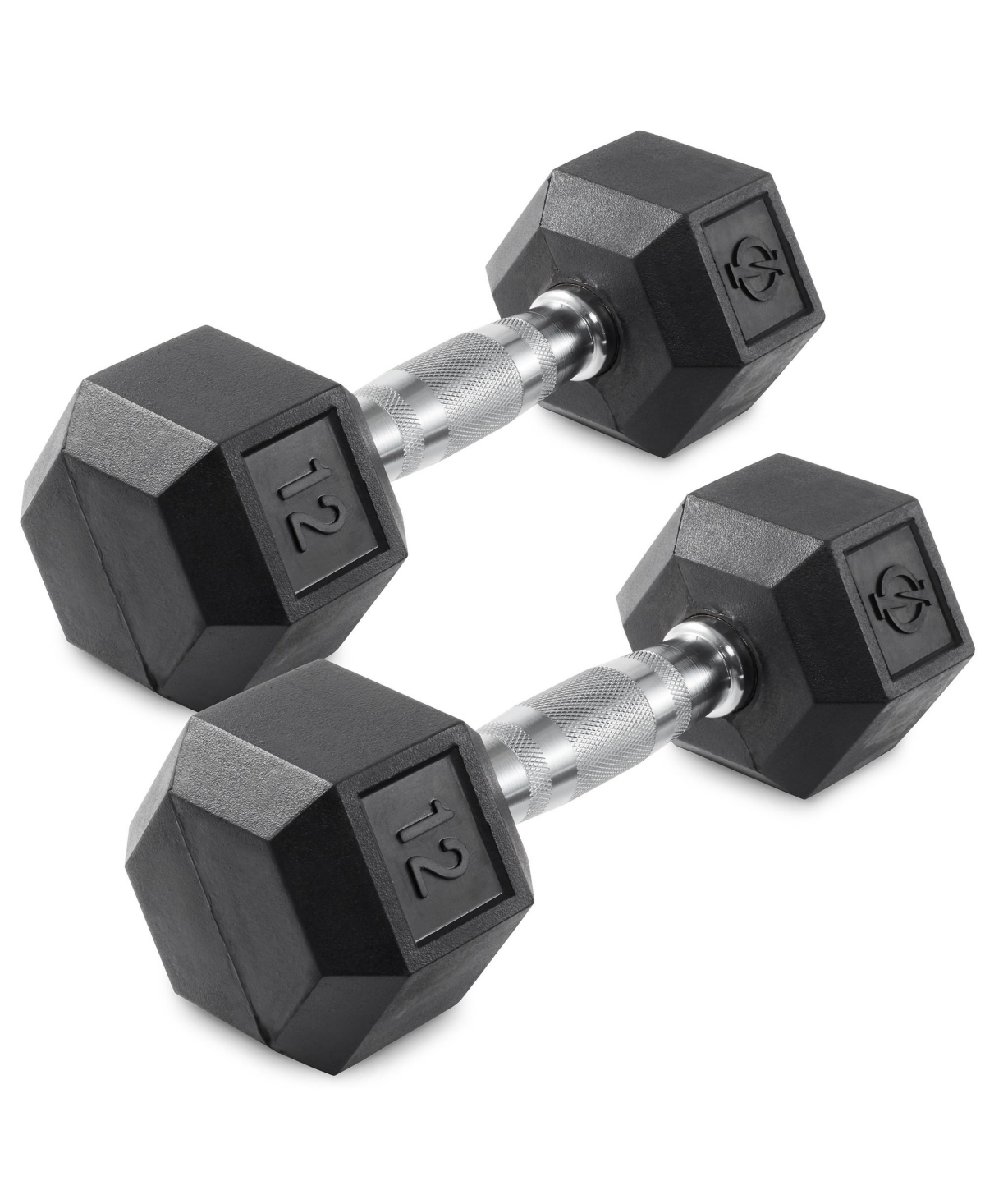 Rubber Coated Hex Dumbbell Hand Weights, 12 lb Pair - Black