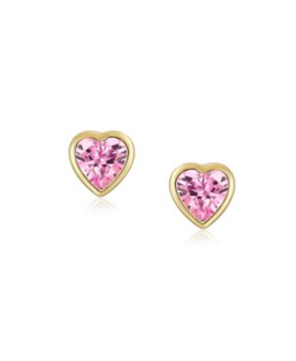 Tiny Cubic Zirconia Real Yellow 14K Real Yellow Gold Heart Stud Earrings