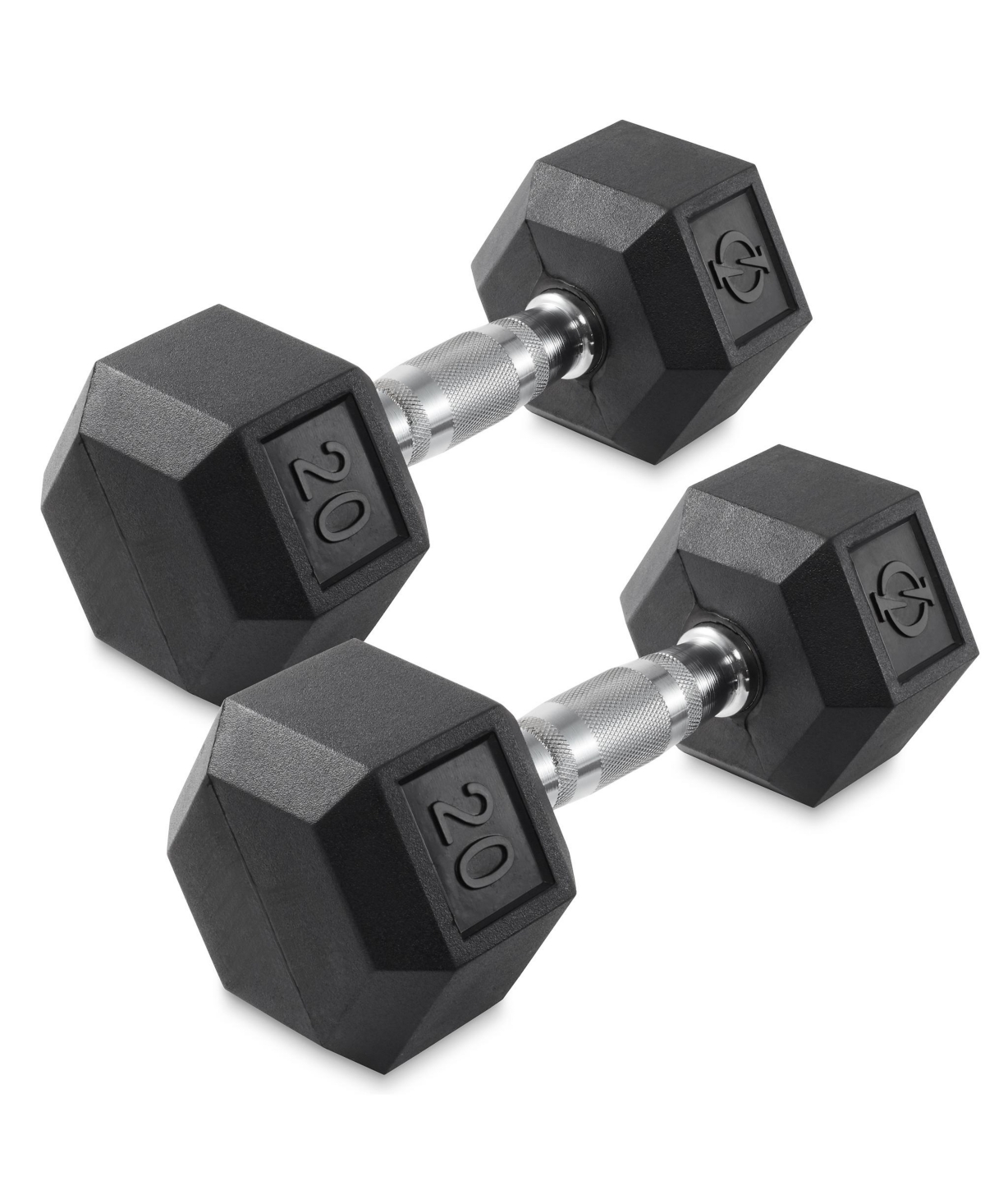 Rubber Coated Hex Dumbbell Hand Weights, 20 lb Pair - Black