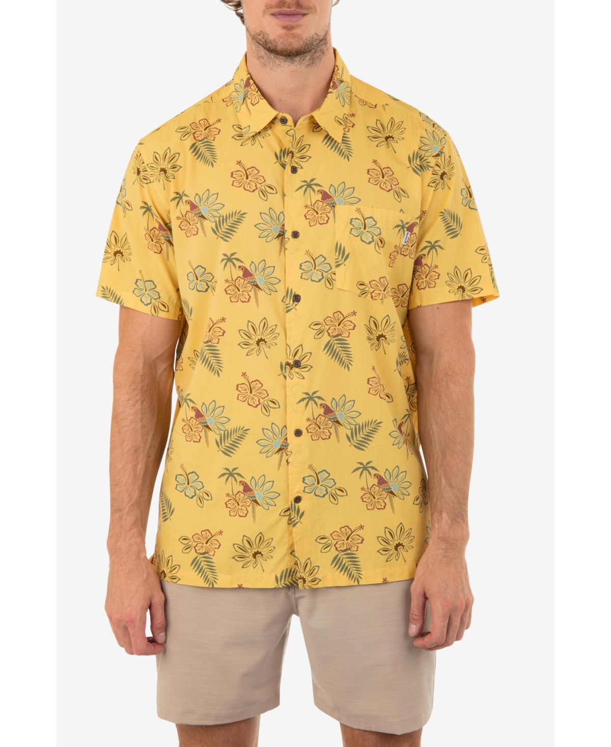 Shop Hurley Men's Rincon Print Short Sleeve Button-up Shirt In Dusty Cheddar